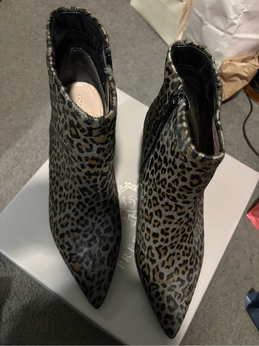 Preston & York Leopard-Print Pointed Toe Ankle Boots - Brown & Black